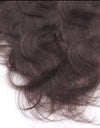 Close-up of raqlyn wavy dark brown hair on a white background