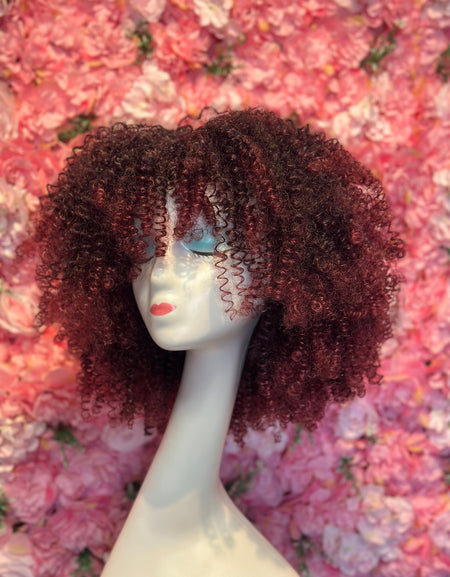 Peluca Sintética Flequillo Afro Mechas