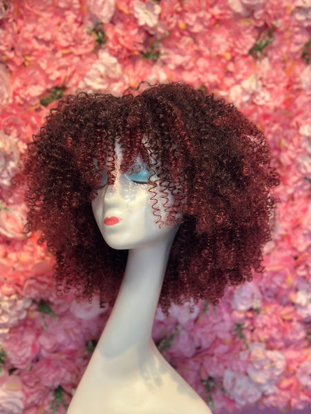 Peluca Sintética Flequillo Afro Mechas