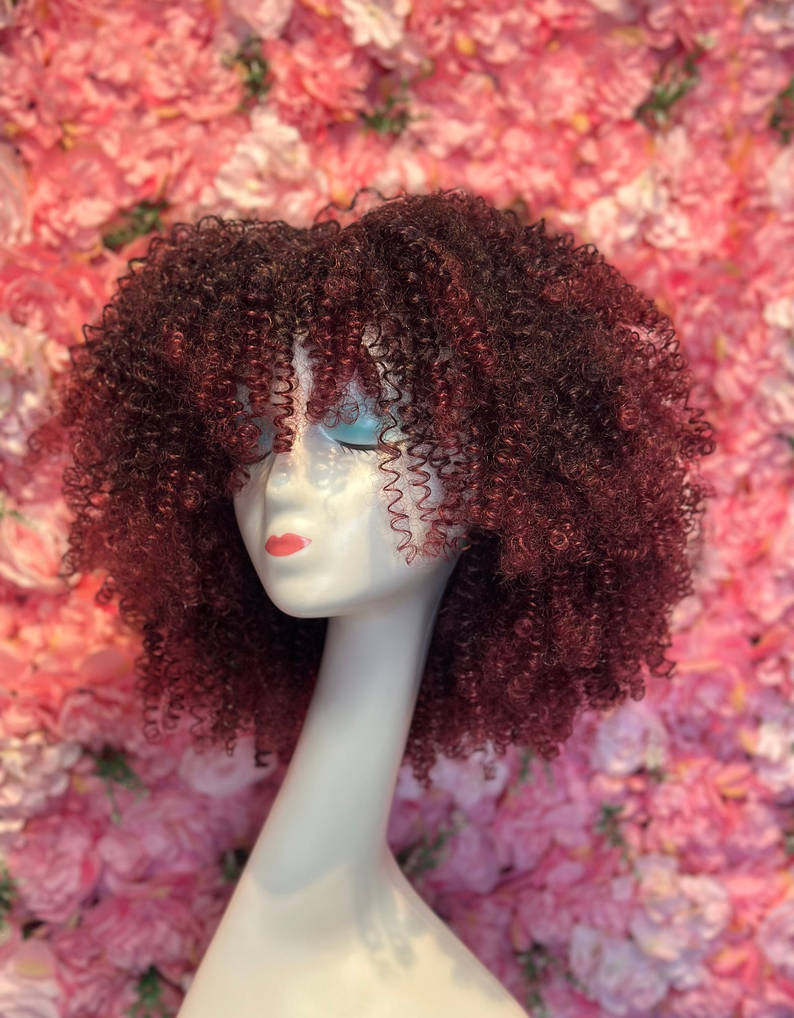 Peluca Sintética Flequillo Afro Mechas