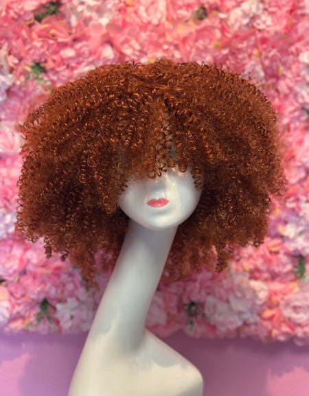 Peluca Sintética Flequillo Afro Cobrizo