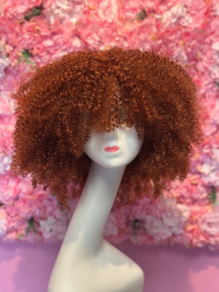 Peluca Sintética Flequillo Afro Cobrizo