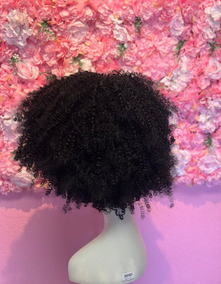 Peluca Sintética Flequillo Afro Negro