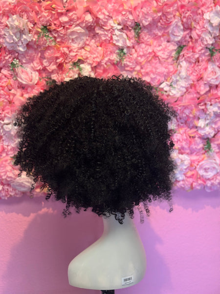 Peluca Sintética Flequillo Afro Negro