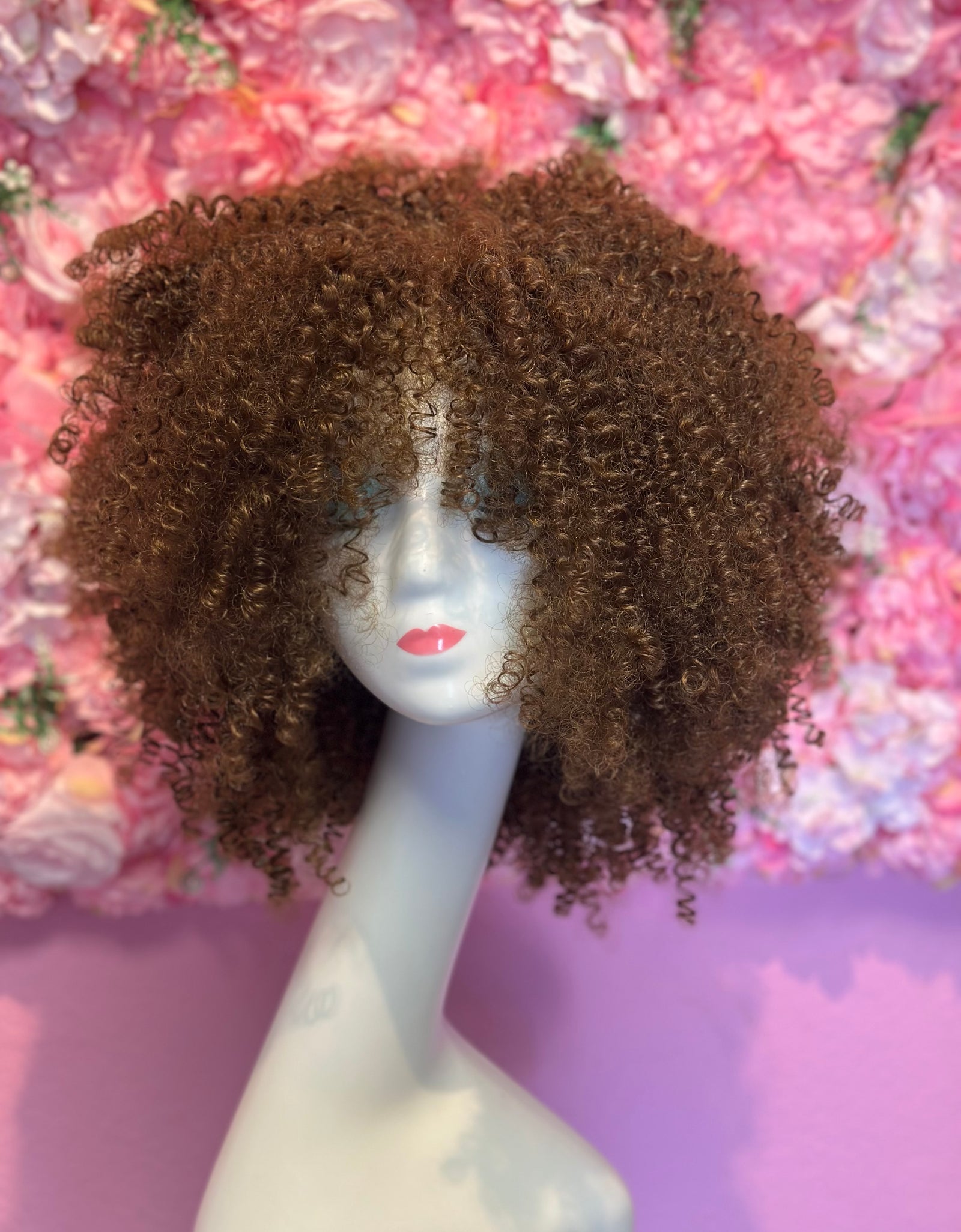 Peluca Sintética Flequillo Afro Rubio Dorado