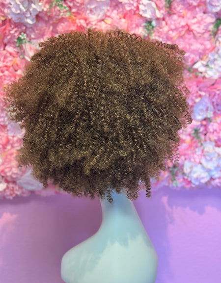 Peluca Sintética Flequillo Afro Rubio Dorado
