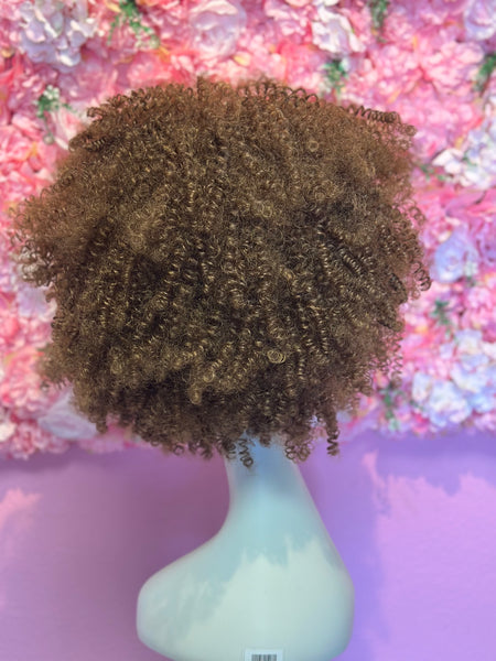 Peluca Sintética Flequillo Afro Rubio Dorado
