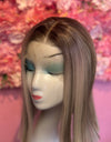 Peluca Sintética 40 Cm - 16 Pulgadas Liso Gris con Mechas