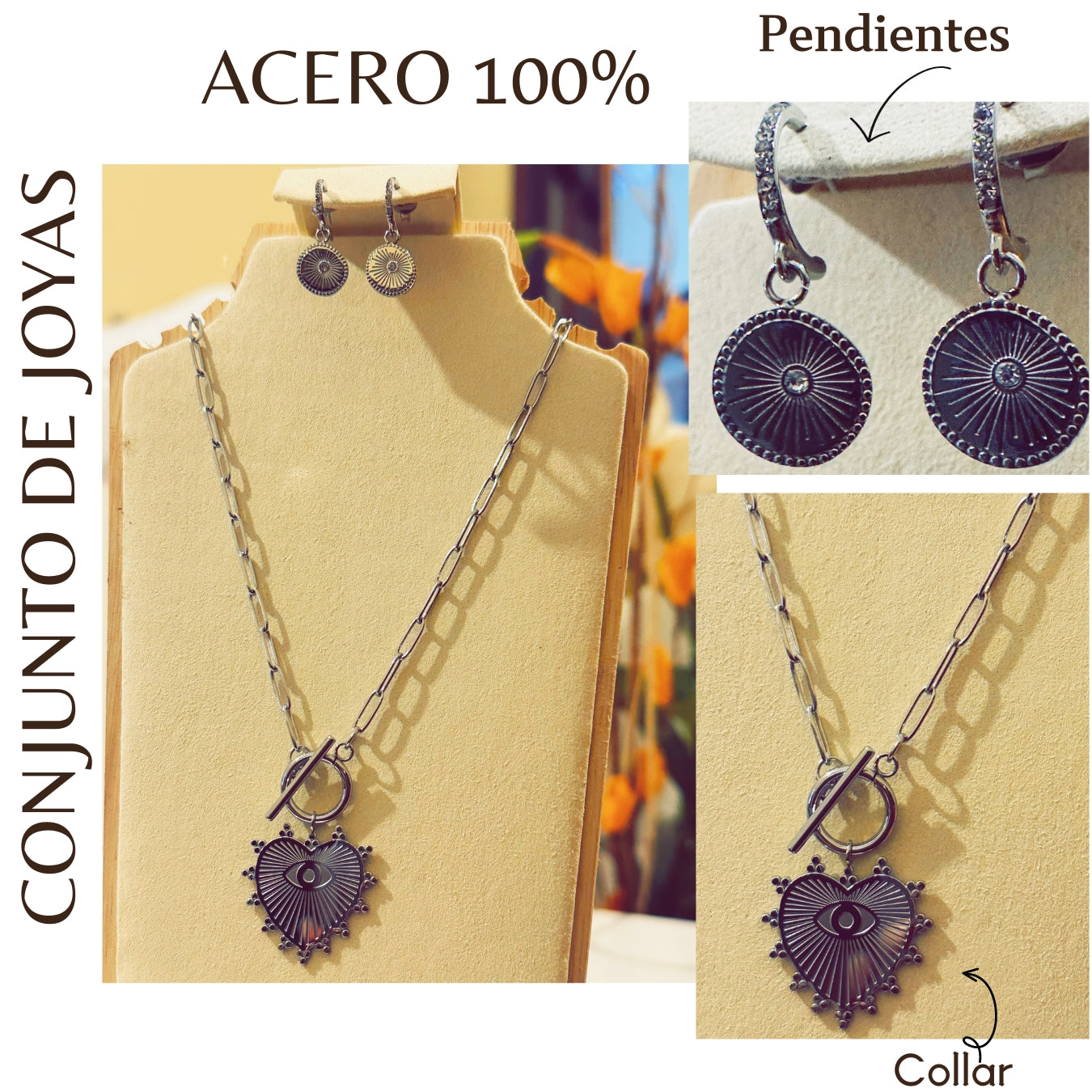 Conjunto de Collar y Pendientes plateado